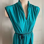 Vintage 70s 80s Teal Comma Print Dress w/ Double Rope Tie Belt quirky unique Blue Photo 9