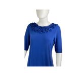 TAYLOR Navy Blue Shift Dress Polyester‎ Short Sleeve Rosette Collar Detail Sz 6 Photo 2