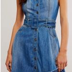 Free People  Western Bohemian Ruffle Denim Midi Maxi Dress Belted Cowgirl Small Photo 3