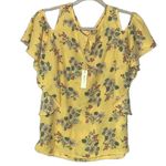 Max Studio NWT floral print top  ruffle sleeve bright yellow top spring summer Photo 0