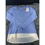 G.H. Bass & Co. Women’s Medium Top Blue Layered Hem Long Sleeve Cotton NWT Photo 2