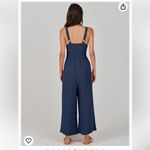 ANRABESS Wide Leg Linen blend Jumpsuit Dressy V Neck romper size Medium Blue Photo 3