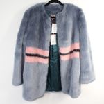 Shrimps Frederica Blue Pink Black Striped Colorblock Agnes Faux Fur Long Coat Size 10 Photo 6