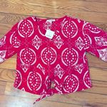 Red White Embroidered Front Tie Top I Size L Photo 0