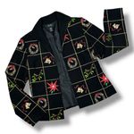 MAK New York Christmas Embroidered Open Front Blazer Jacket Black Multi 8 Photo 10