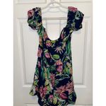 City Studio Floral Romper Off Shoulder Ruffle‎ Drawstring Waist Medium Blue Photo 4