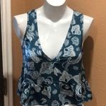 Honey Punch  blue patterned v neck ruffled blouse Photo 0