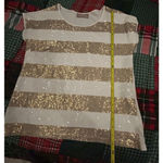 Chico's  White & Gold Sequin Striped Short Sleeve Tee Size S holiday top Photo 6
