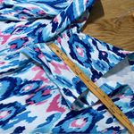 Crown & Ivy  Caroline Multicolor‎ Blue Ikat Shorts Stretch Twill Flat Front Photo 14