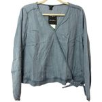 Eddie Bauer  Chambray Tranquil Tencil Wrap Boxy Long Sleeve Blouse Womens LP Blue Photo 0