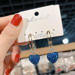 Women's Blue Diamond Love Heart Dangle Drop Earrings Photo 3