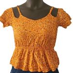Hippie Rose NWOT  Golden Floral Short Sleeve Blouse w/ Cut-Out Detail Size Small Photo 1