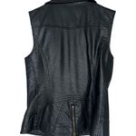 Christina Black Sleeveless Leather Vest with Wide Collar and Asymmetrical Zipper Size M Photo 8