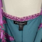 Betsey Johnson Betsy Johnson Vintage Y2K Green Velvet Slip Dress Purple Lace Sequin Trim Size 2 Photo 3
