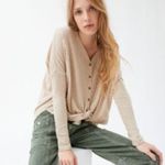 Urban Outfitters  Tan Jojo Button-Up Thermal Top Size XL Photo 2