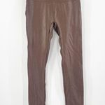 TAGOO Leggings Size Small Brown Liquid Shiny Stretch High Waist Tummy Control Photo 2