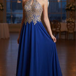 Anny Lee  Royal Blue Embroidered Rhinestone Keyhole Prom Dress Size‎ XS Photo 0