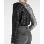 EXPRESS sz Medium M black silver sequin strong shoulder open back bodysuit 1 pc Photo 1