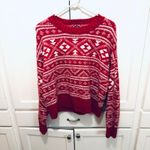 American Eagle  Red White Fair Isle Christmas Sweater Crewneck Size M Photo 3