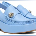 Ganni Retro Slingback Leather Loafers Mules Blue Placid Photo 1