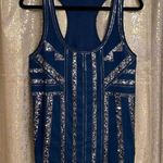 EXPRESS Navy Blue Silver Sequin Stretchy Modal Tanktop, M Photo 0
