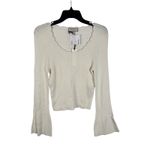 BAGATELLE COLLECTION Women's Ivory Scallop Neck Ribbed Flare Sleeve Sweater XL White Photo 3