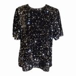 Alex Marie NWT Lia Sequined Crew Neck Short Sleeve Stretch Velvet Black Bls MD Photo 3