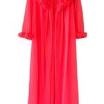 None Vintage 60’s Peignoir Chiffon Robe Hot Coral Pink Ruffles Size Small ILGWU Union Photo 0