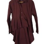 a.n.a  Burgundy Red High Low Button Down Long Sleeve M Photo 1