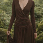 Newport News Vintage Dark Fairy Blouson Wrap Dress Small Brown Whimsical Goblin Photo 0