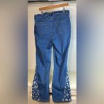 Denim 24/7 Blue Flare Wide Leg Jeans with embroidered floral leg detail 14W Blue Photo 1