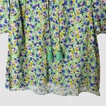 Shoshanna Kira Smocked Floral Tassel Peasant Top M Green Puff Sleeve Photo 6