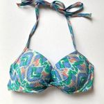 Aerie  Multi Color Abstract Push Up Bikini Top Halter Size 34C Green Blue Multi Photo 0