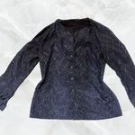 Navy Blue Long Sleeve Button Up Shirt with Shiny Line Patterns Size M Photo 1