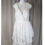 Mac Duggal Ieena for High Low Tiered Chiffon Gown White Size 6 Photo 15