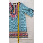 Urban Coco  Womens Dress Sz Large Blue Green Geometric Ruched Sleeves Peasant Photo 8