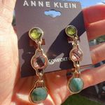 Anne Klein gold tone natural stone yellow pink green drops earrings clip on Photo 1