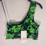 ZARA One Shoulder Floral Print Jacquard Crop Top Size Medium NWT Photo 1