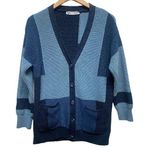 ZARA Small Blue Patchwork Chunky Knit V Neck Cardigan Sweater Bloggers Favorite Photo 0