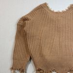 Main Strip  Tan V-Neck Sweater with Frayed Hem Photo 6