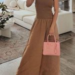 ZARA NWT brown smocked halter neck ruched stretchy contrasting midi dress Photo 10