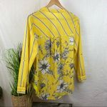 Anthropologie  Fig & Flower Yellow Stripe Floral Convertible Sleeve Button Top M Photo 1