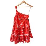 Free People All Mine Red Floral One Shoulder Ruffle Hem Mini Dress Size XS Photo 7