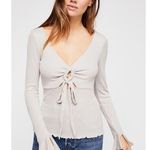 Intimately Free People Grey Silver Metallic Babydoll Ribbed Long Sleeve Gray Size L Photo 0