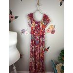EXPRESS  Ladygang Burgundy Floral Satin Wrap Dress - Size - Medium Photo 2