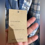 Eden & Olivia  Blue Plaid Button Down Shirt L Long Sleeve Hi-Low Hem Roll Tab NWT Photo 4