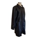 Kenzie Faux Leather Trench Coat Black Brown Stitching Y2K Zara Style Long Jacket Size L Photo 4