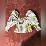 ZARA  Floral Off-Shoulder Crop Top - Cream and Green Photo 2