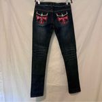 Y2K Silver Diva Red Cross Rhinestone Low Rise Jeans Blue Size undefined Photo 4