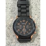 Geneva Watch Black Silicone Band Gold Accents Women's Fashion Wristwatch Photo 2